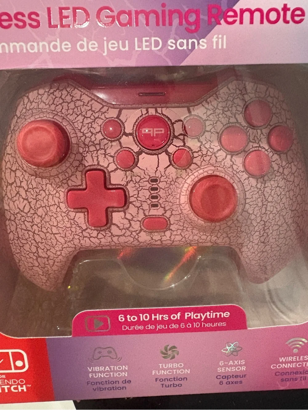 Wireless LED Gaming Remote Controller for Nintendo Switch - Pink Crackle, NIB